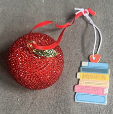 Piper K Red Apple Shaped Ornament Covered w/ Red Crystals & Green Crystal Leaf picture