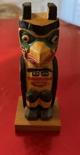 Alaskan Carved Totem Pole With Artist Signature On The Bottom 4” picture