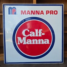 Vintage Manna Pro Calf-Manna 30in Embossed Metal Farm Feed Advertising Sign picture