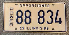Illinois 1986 APPORTIONED POWER License Plate SUPERB QUALITY # 88 834 picture