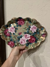 Ant Nippon Hand Painted Porcelain Rose Tray Gold Gilt Platter Early 1900s picture