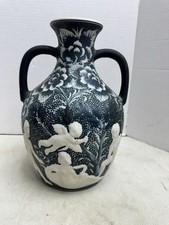 vintage maitland smith blue white floral double handle ceramic vase thailand 13