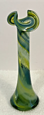 Murano Style Art Glass Vase Ruffle Edge Green Blue Multicolor 7 3/4'' tall picture
