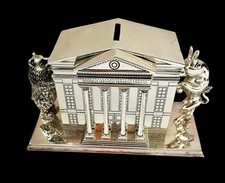 VTG Neiman Marcus Silver plate Stock Market Bull Bear Bank Wall St. paperweight  picture