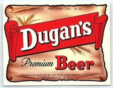Vintage Dugan's Premium Beer Label - Worcester, Mass. picture