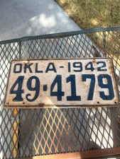 Vintage 1942 Oklahoma License Plate picture