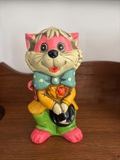 Vintage 1968 Japan Holiday Fair Cat Piggy Bank Chalkware Coin Bank picture