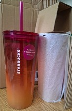 Set of 2 NIB 2020 Starbucks Hawaii Collection 18 oz Ombre Pink Glass Tumbler picture