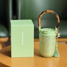 2026 NEW Starbucks China Spring Pattern 13oz Double Drink Bamboo Handle Tumbler picture