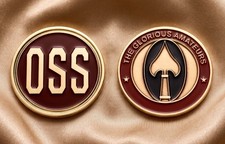 CIA OSS Challenge Coin - The Glorious Amateurs - Red Enamel Spearhead picture