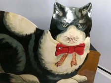 VTG Hand Painted Metal TUXEDO CAT Sarna Flower/Herb Box Folk Art SIGNED w/tags picture