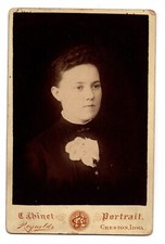 Antique Cabinet Card 1890s J A Reynolds Victorian Woman Dark Dress Creston IA picture