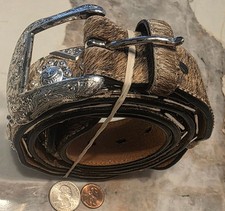 Vintage Western Hair-On Leather Belt Silver Tone Conchos Ranger Products Cowboy  picture