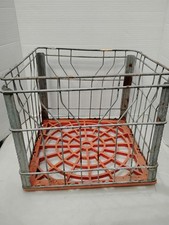 Barbers Dairy Milk Crate Carrier Wire Side  Red Plastic Base 13x13x11 Steam Punk picture