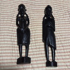 Vintage African Ethnic Figurines Set Of 2 Handcarved Ebony picture
