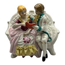 Vtg Dresden Lace Courting Couple  On Love Seat Figurine Gold Highlights Flowers picture