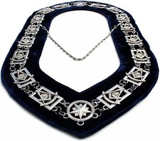 Masonic Collar PAST MASTER SILVER METAL CHAIN DARK BLUE VELVET  picture