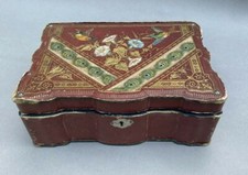 UNUSUAL VINTAGE ANTIQUE FLORAL & BIRD DECORATED FOLDING TRAVEL LAP DESK picture