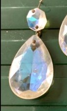 Vtg 38mm Prism AB Crystal Pear Faceted Chandelier Salvaged Hollywood Regency picture