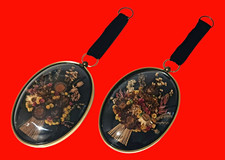 Vintage Pr. Cideart Mid Century Oval Framed Convex Glass Dried Floral Wall Art picture