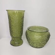 Vintage Green Glass Vases Textured 9.5