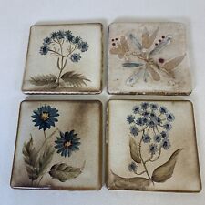 Lot Of 4 Hand Painted Floral Ceramic Tiles 4.10