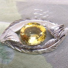 Vintage Japanese Yellow Natural Stone Leaf Obidome Kimono Obi Sash Ornament picture