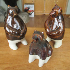Vintage Ceramic Brown Bear Family Figurine MID CENTURY 3pc picture