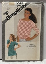 Simplicity 9914 Size 10 Misses Pull Over Tops *PREOWNED* NEW*VINTAGE picture