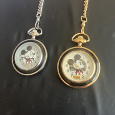 MICKEY MOUSE FOSSIL POCKET WATCH Set of 2 1 Gold and 1 Silver New never used picture