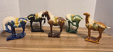 Vtg Chinese Sancai Glaze Ceramic War Horse Figurine Set 5 Tang Dynasty Dragon picture