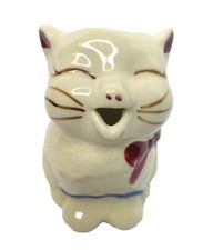 VTG Shawnee Puss'n Boots USA Creamer Hand Painted Cute Cat Bow Open Mouth picture