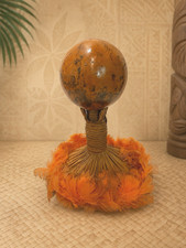 Uli Uli Hawaiian Dance Maraca Shaker Orange Feather Hula Gourds Rattles READ picture