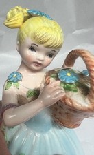 Vintage Enesco Girl Planter E-4088 Japan Blonde Blue Dress MCM Kitsch picture
