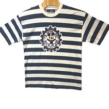 VTG 90s Disney Mickey Gear Tee L XL Unisex Grunge Stripe USA Faded Black White picture