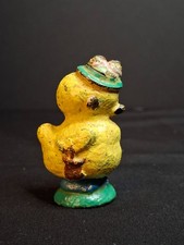 Antique Hubley Cast Iron Chick Easter Figurine Bonnet Basket Paperweight picture