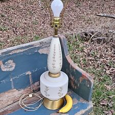 Vintage White Frosted Gold Leaf Trimmed Table Lamp w Nightlight 3-choice Switch picture