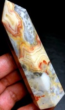 109g WOW Crazy Agate Yellow stripe agate Quart CRYSTAL WAND POINT Healing  h477 picture