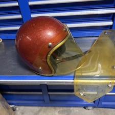 Vintage 1971s Arthur Fulmer AF- 40 Red/Orange Metal Flake Helmet. Small. picture