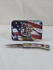 American Trucker Collectible Folding Pocket Knife Stainless Steel w/ Tin Box picture