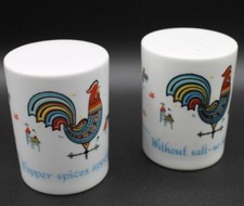Vintage Berggren Rosemaling Swedish Morning Rooster Salt & Pepper Shakers picture
