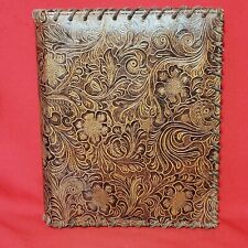Vintage Leather Bound Photo Album Book Embossed Leather Floral Saddle Design picture