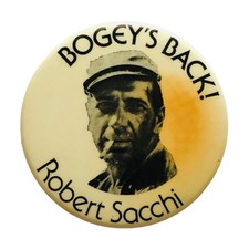 VTG Robert Sacchi Bogey's Back Pinback Button Humphrey Bogart picture