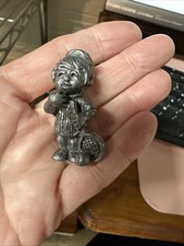 Vintage Tiny Girl With Tennis Racket Figurine, Pewter picture