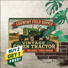 Green Tractor Farm Scene Countryside Landscape Metal Tin Sign Plaque picture