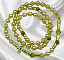 Handmade Gold Shell Pearl Rosary Bracelet, Czech Crystals, Wavy Cross picture