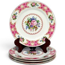 VTG 4pc Red Sea Remington Spring Garden Gold Gilt Floral Salad Plate Set 8.5