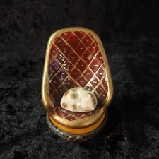 Vtg sleeping brown spotted cat on comfy chair trinket box yellow base gold trim  picture