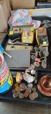 ANTIQUE JUNK. DRAWER LOT   COINS,  JEWELRY, Tins Marbles New Beer Cap 5 Lbs picture