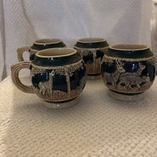 Vintage Marzi Remy Woodland Forest Deer Mug Made In Germany Set Of 4 picture